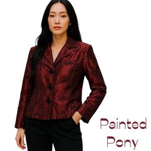 Painted Pony Silk Metallic Ruby Red Jacket NWOT Size M